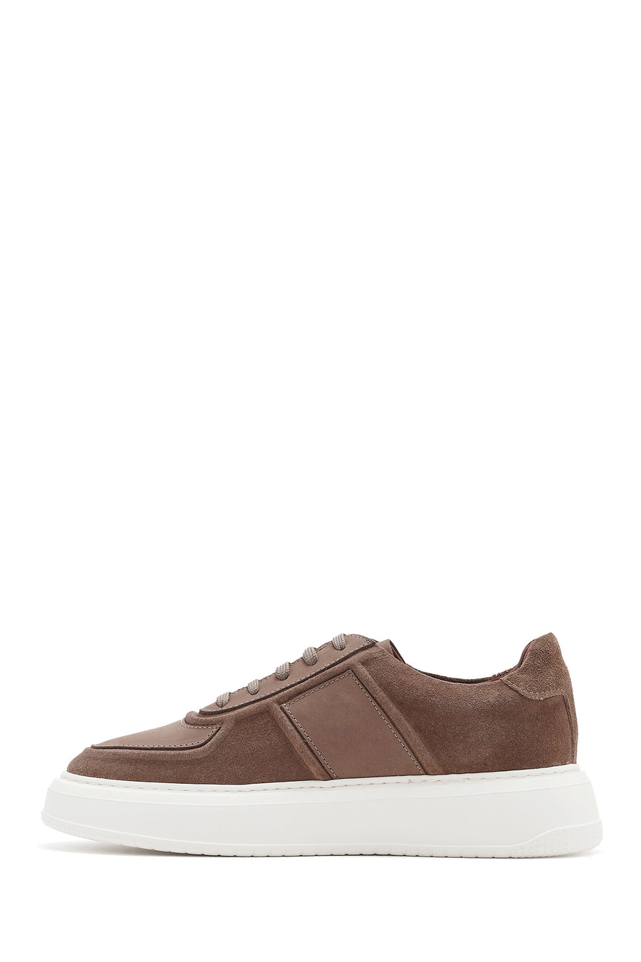Men's Beige Lace-Up Thick-Sole Suede Leather Sneakers