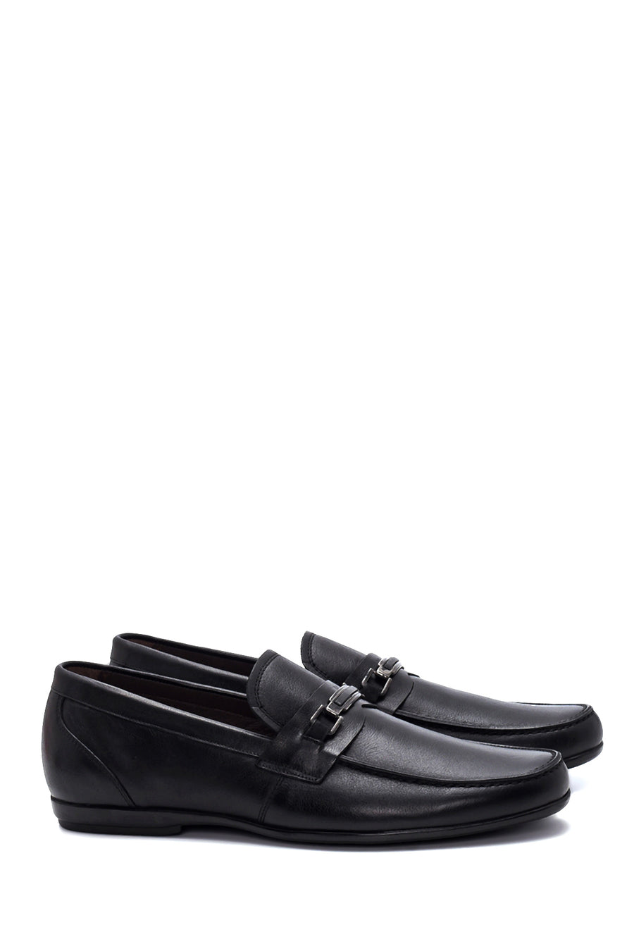 Erkek Siyah Deri Tokalı Casual Loafer