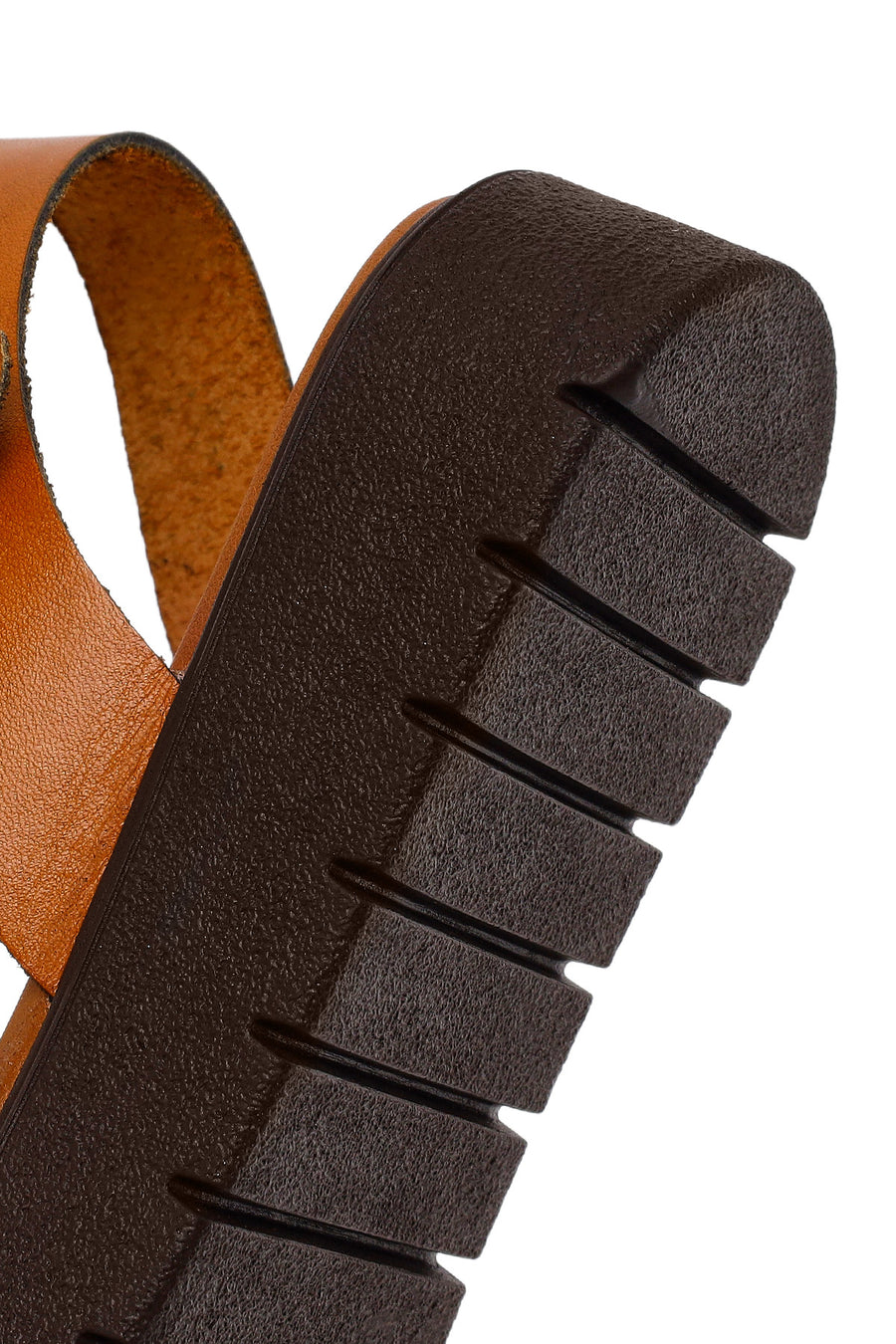 Woman Tan Strappy Thick-Soled Braided Leather Bodrum Sandal