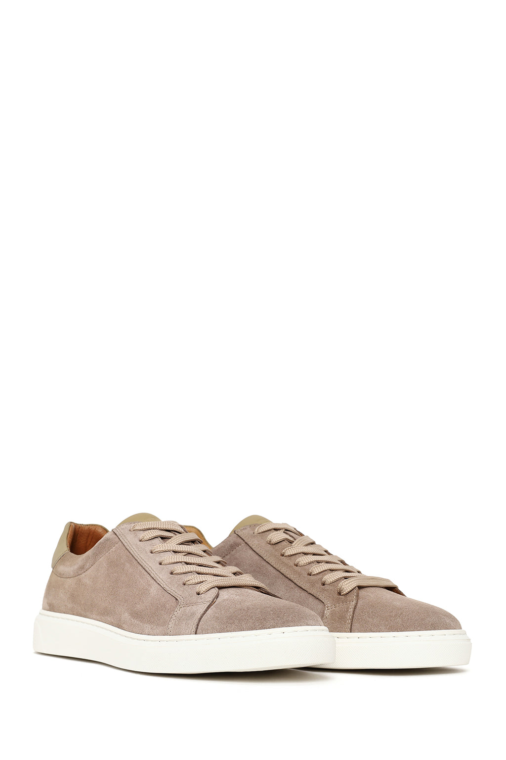 Erkek Bej Bağcıklı Kalın Tabanlı Süet Deri Sneaker