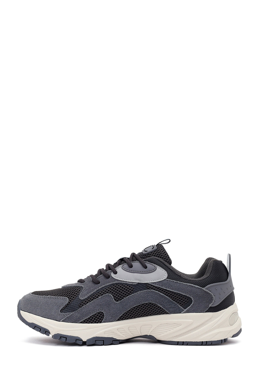 Male Gray Lace-Up Thick-Soled Leather Sneaker