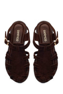 Woman Brown Ankle Buckle Suede Sandal | Derimod
