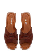 Woman Brown Braided Leather Slipper | Derimod