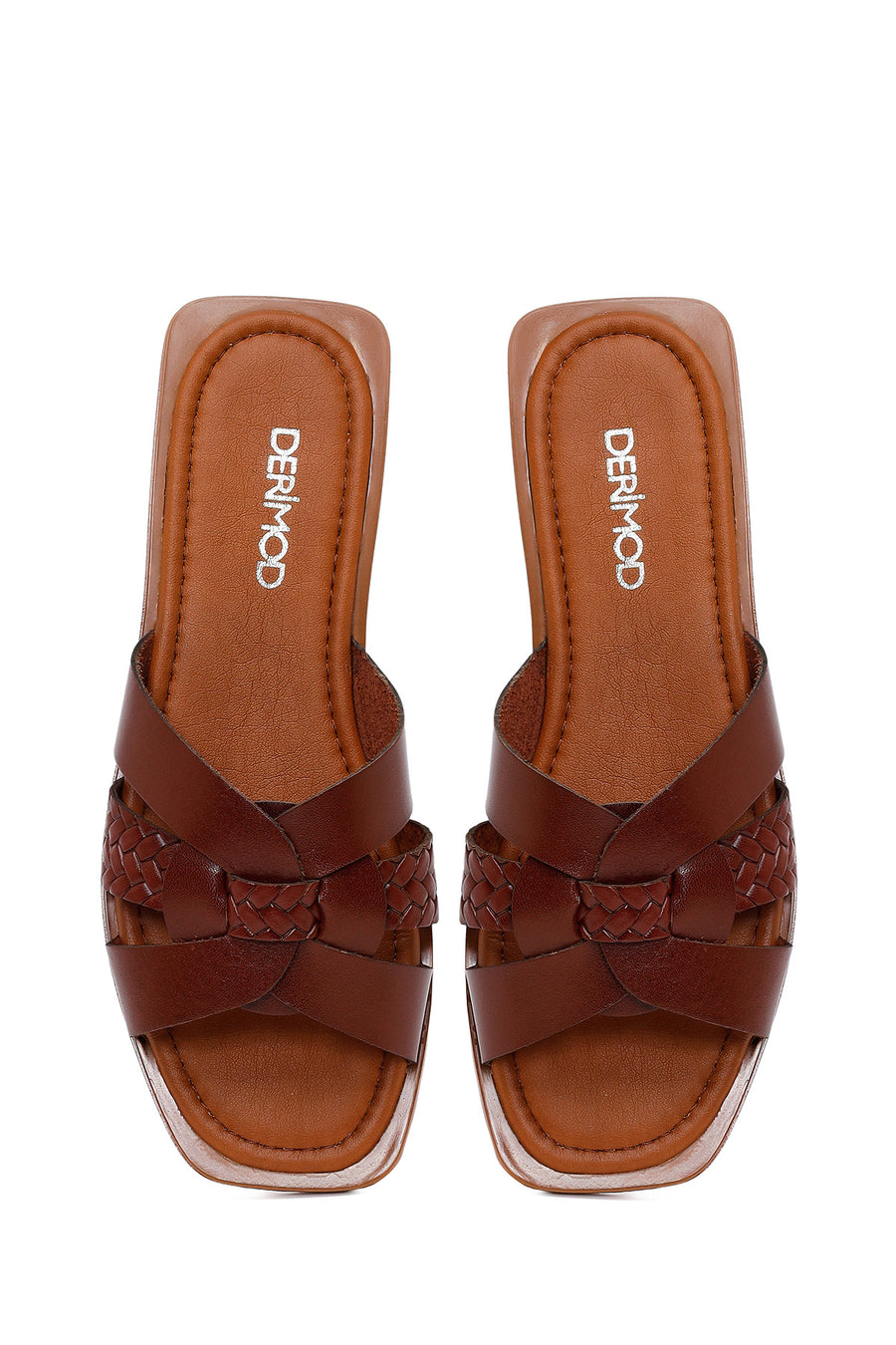 Woman Brown Braided Leather Slipper