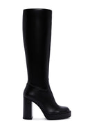 Women's Black Zippered High Heel Leather Boots | Derimod