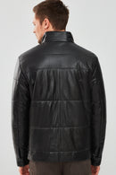 Lorenzo Men's Black Puffer Leather Jacket | Derimod