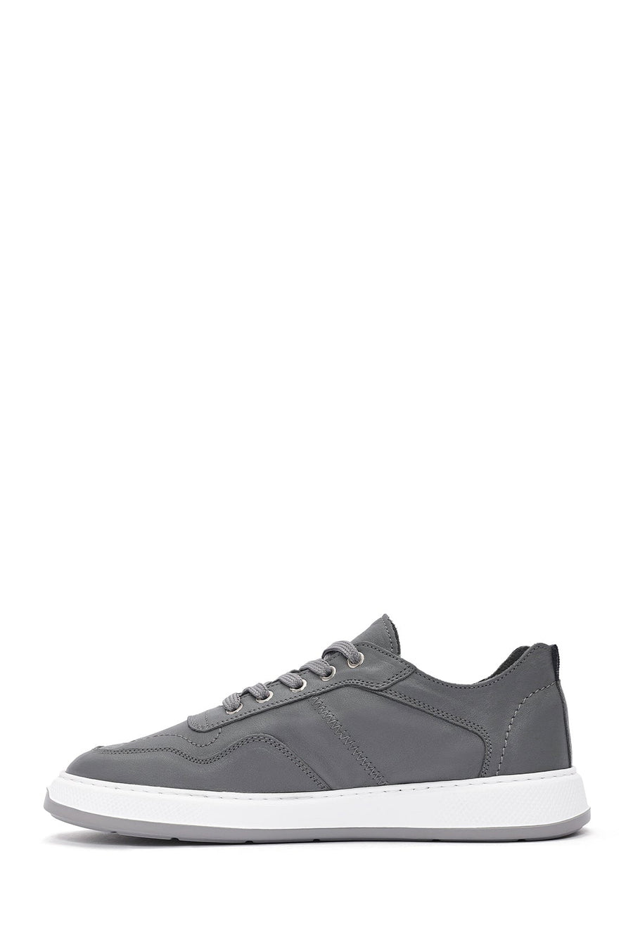 Men's Grey Lace-Up Leather Sneakers