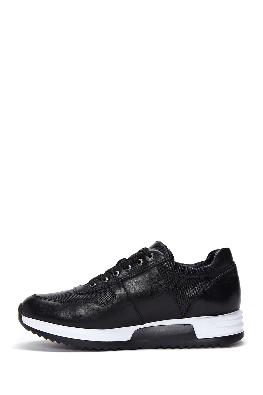 Men's Black Leather Thick Sole Sneaker