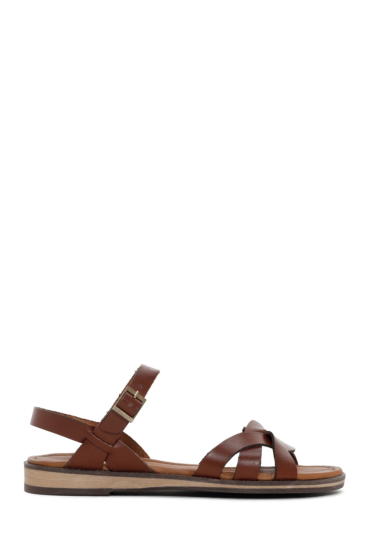 Women's Brown Ankle Strap Leather Bodrum Sandals 24SFD333018 | Derimod