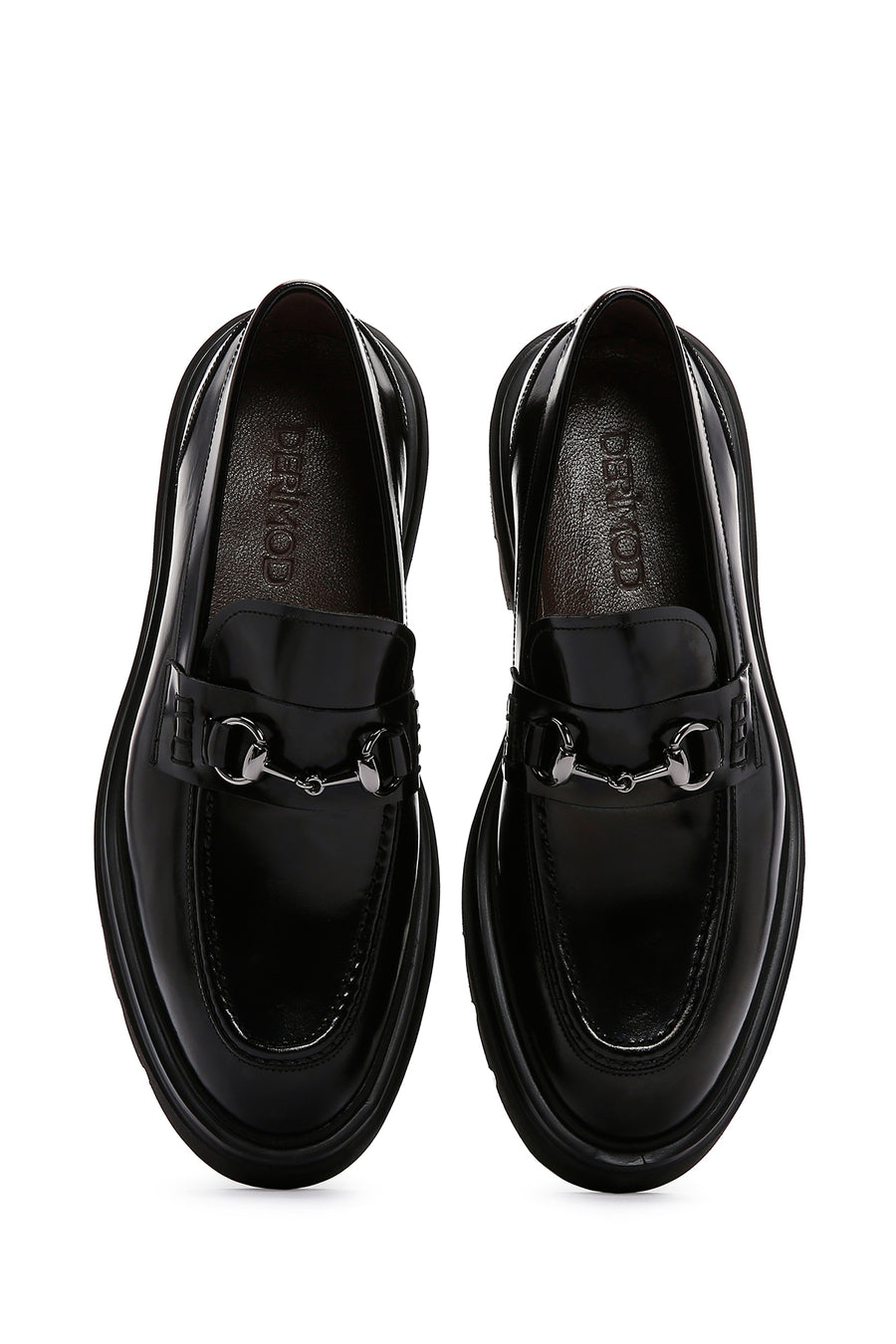 Men's Black Buckled Thick Soled Leather Casual Loafer