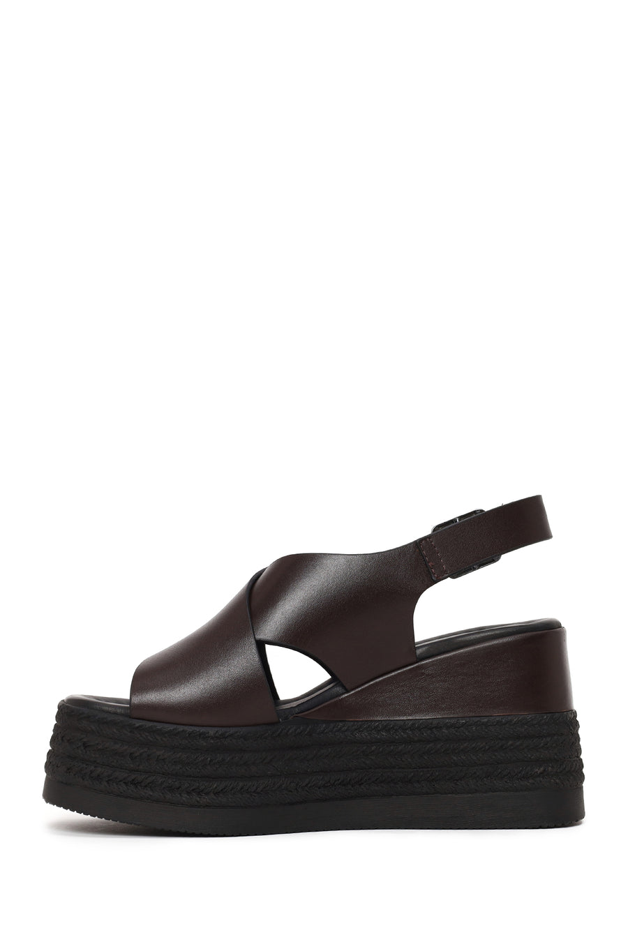 Woman Brown Ankle-Buckle Wedge-Heel Leather Sandal