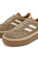 Woman Beige Lace-Up Thick-Soled Suede Leather Sneakers | Derimod