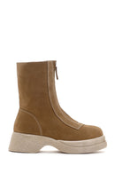 Women's Tan Suede Leather Zippered Thick Soled Casual Boots | Derimod