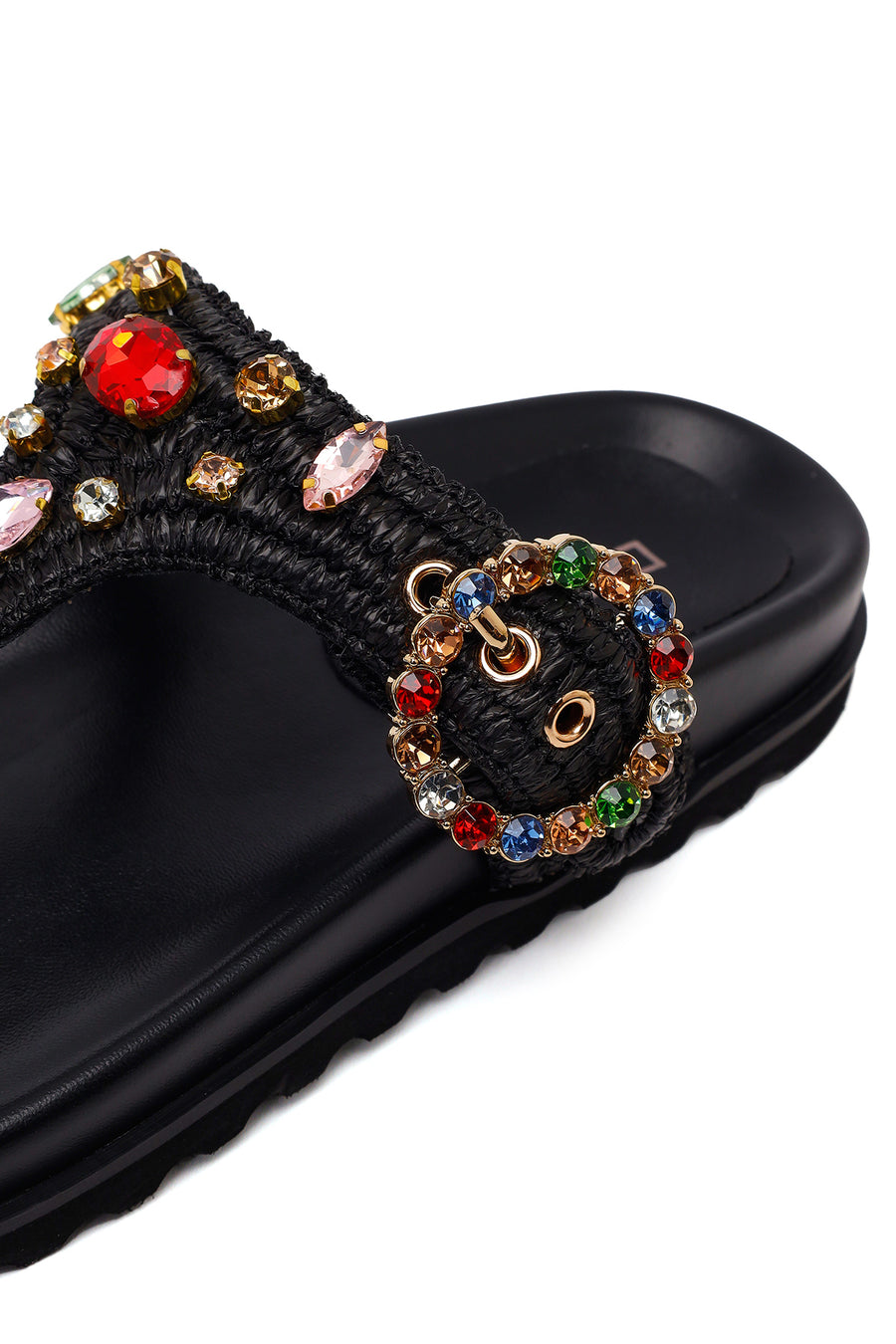 Woman Black Rhinestone Straw Flip-Flops