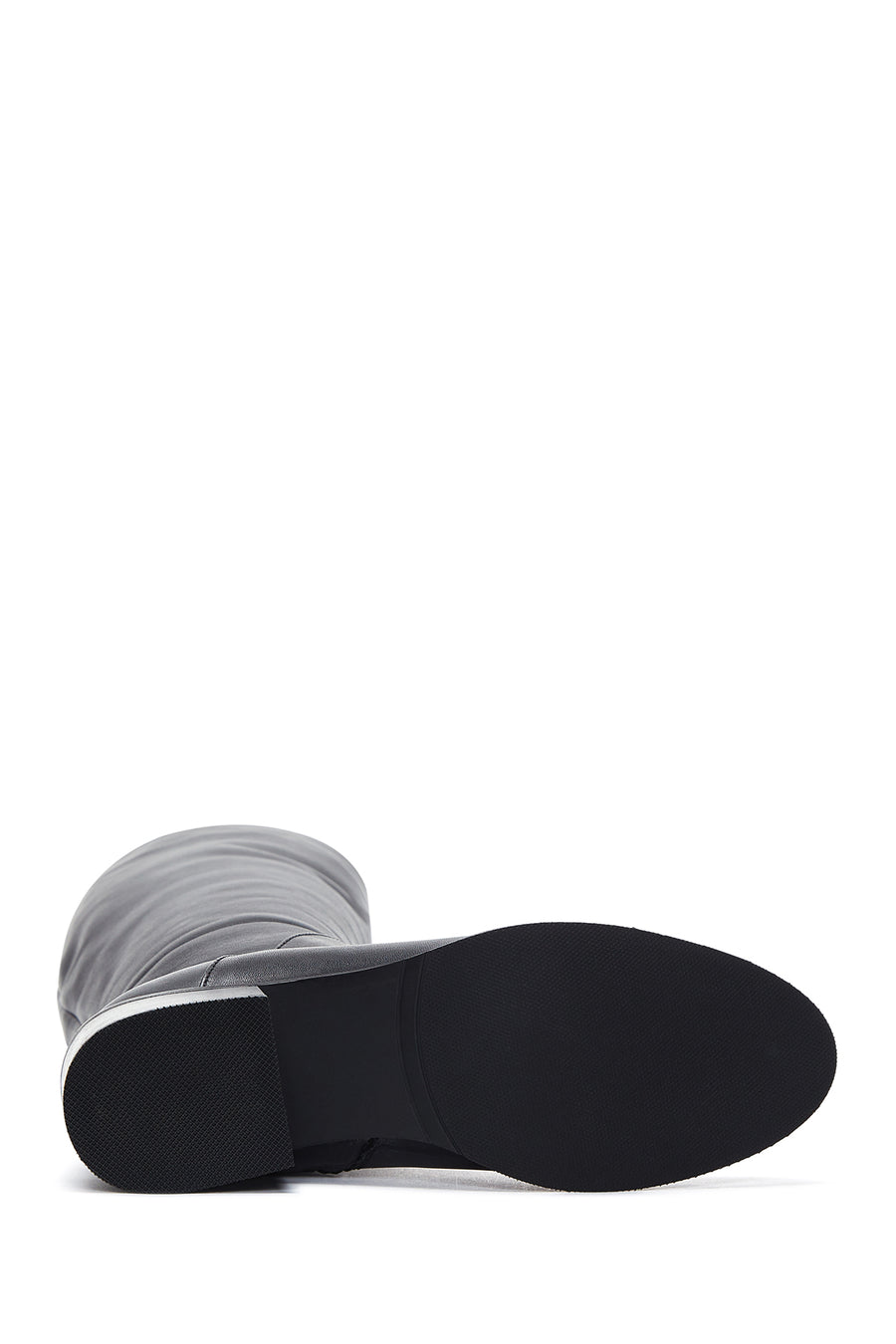 Women's Black Leather Zippered Heeled Boots