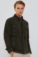 Navas Men's Green Shirt Style Suede Leather Jacket | Derimod