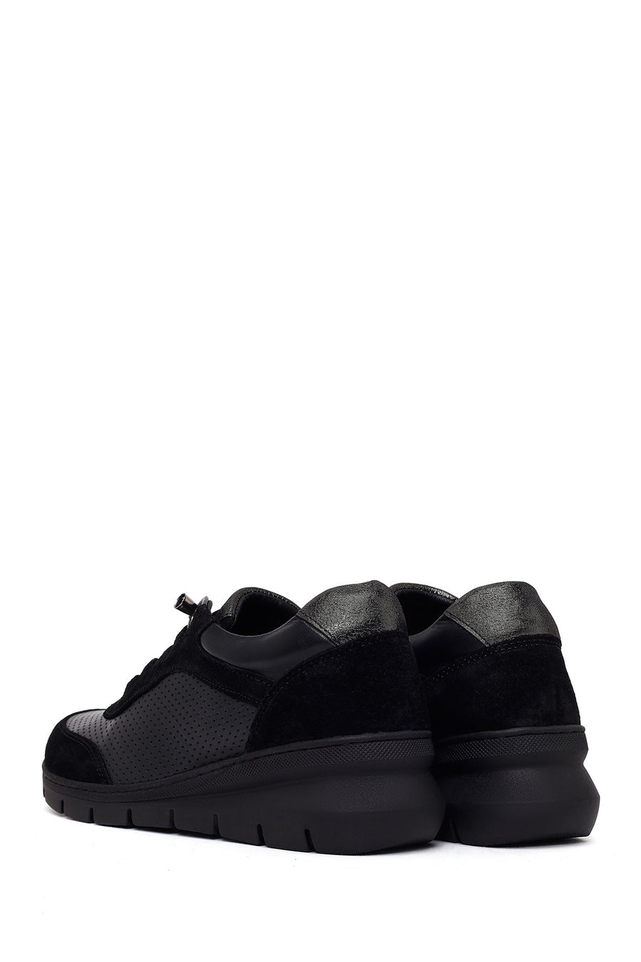 Woman Black Lace-Up Thick-Soled Leather Comfort Shoes