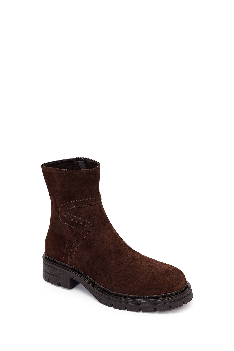 Woman Brown Thick-Soled Zip Closure Suede Casual Boots