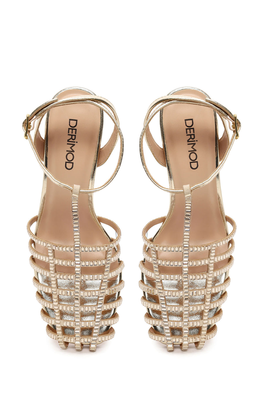 Woman Gold Ankle Buckle Open-Back Stiletto High Heel