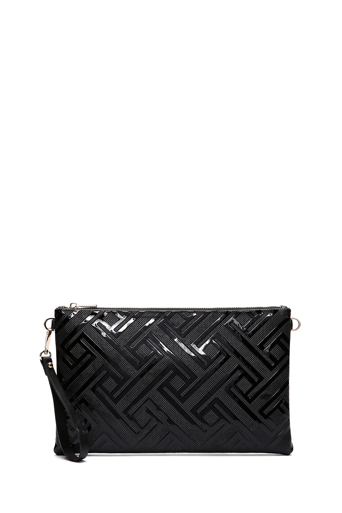 Woman Black Chain Strap Patterned Patent Leather Clutch Bag WB570002SR | Derimod