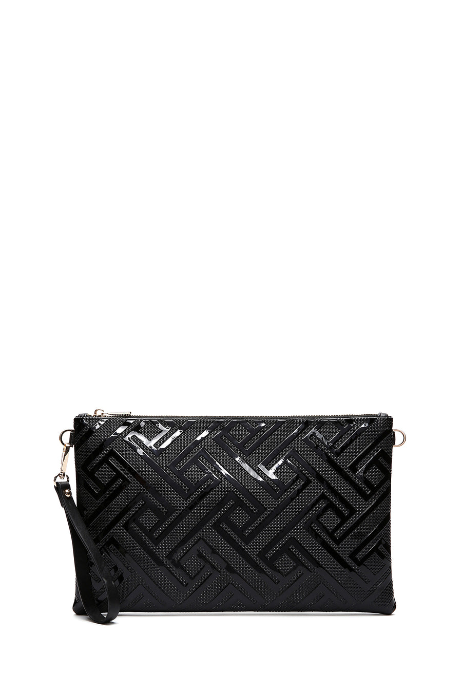 Woman Black Chain Strap Patterned Patent Leather Clutch Bag WB570002SR | Derimod