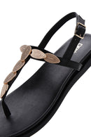 Women's Black Ankle Strap Flip Flop Leather Sandals | Derimod