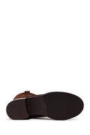 Woman Brown Zip Closure Chunky-Heeled Suede Leather Boots | Derimod