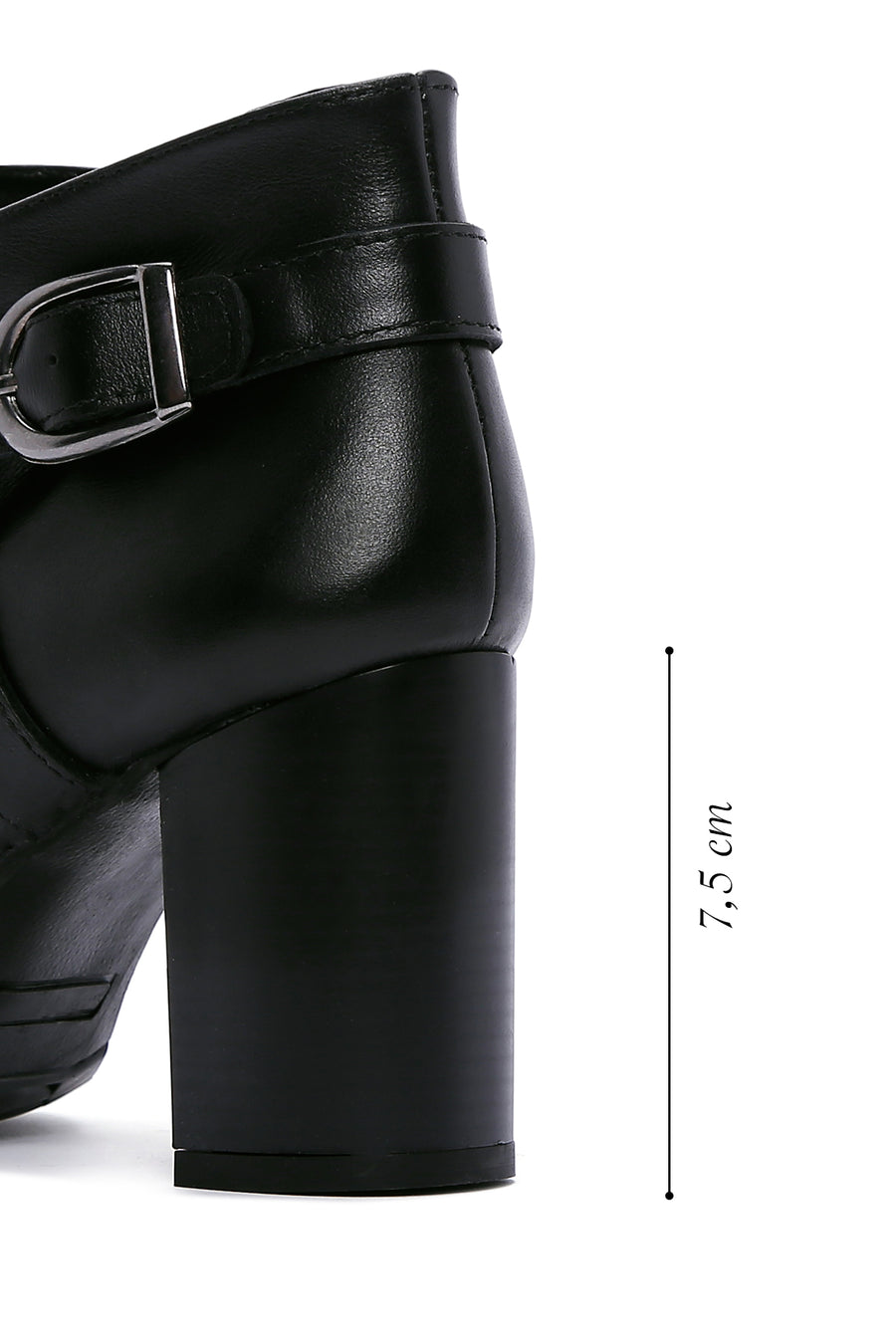 Women's Black Zippered Buckle Detailed Thick Heeled Boots