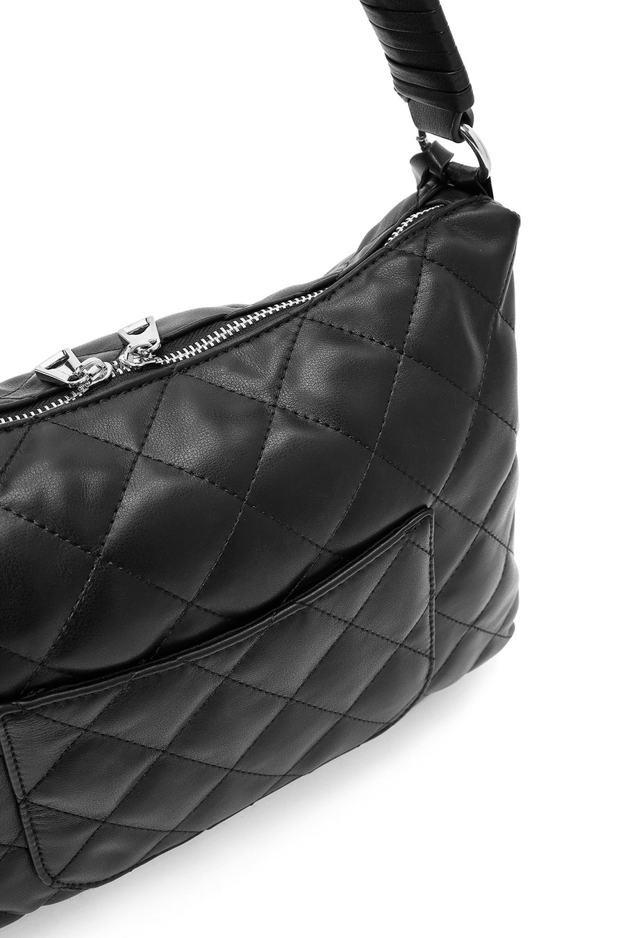 Women's Black Long Strap Quilted Patterned Shoulder Bag