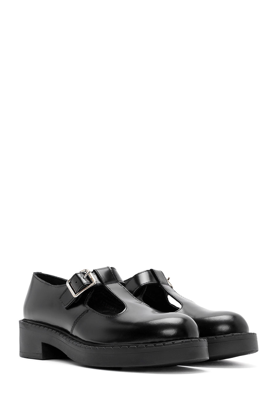 Women's Black Leather Strap Masculine Shoes