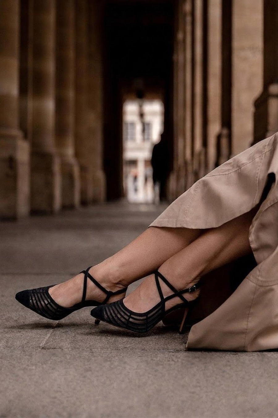 Woman Black Ankle-Buckle High Slim-Heel Leather Shoes