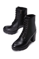 Women's Black Leather Zippered Platform Heeled Boots | Derimod