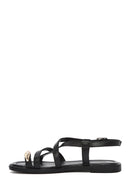 Women's Black Leather Ankle Buckle Sandals | Derimod