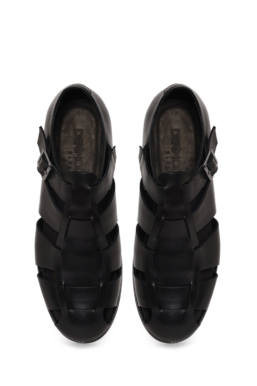 Derimod Black Male Black Leather Buckled Summery / Summer Shoes