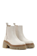 Women's Beige Leather Thick Soled Casual Chelsea Boots | Derimod