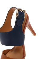 Women's Navy Blue Thin Heeled Sandals | Derimod