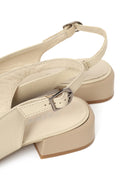 Women's Beige Slingback Low Thick Heel Leather Shoes | Derimod
