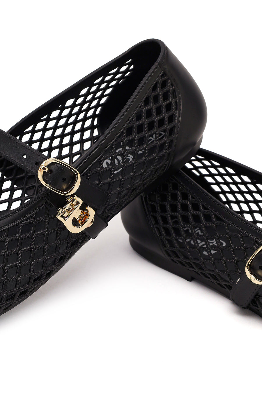 Women's Black Buckled Jelly Ballerinas