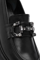 Women's Black Buckled Leather Masculine Loafer | Derimod