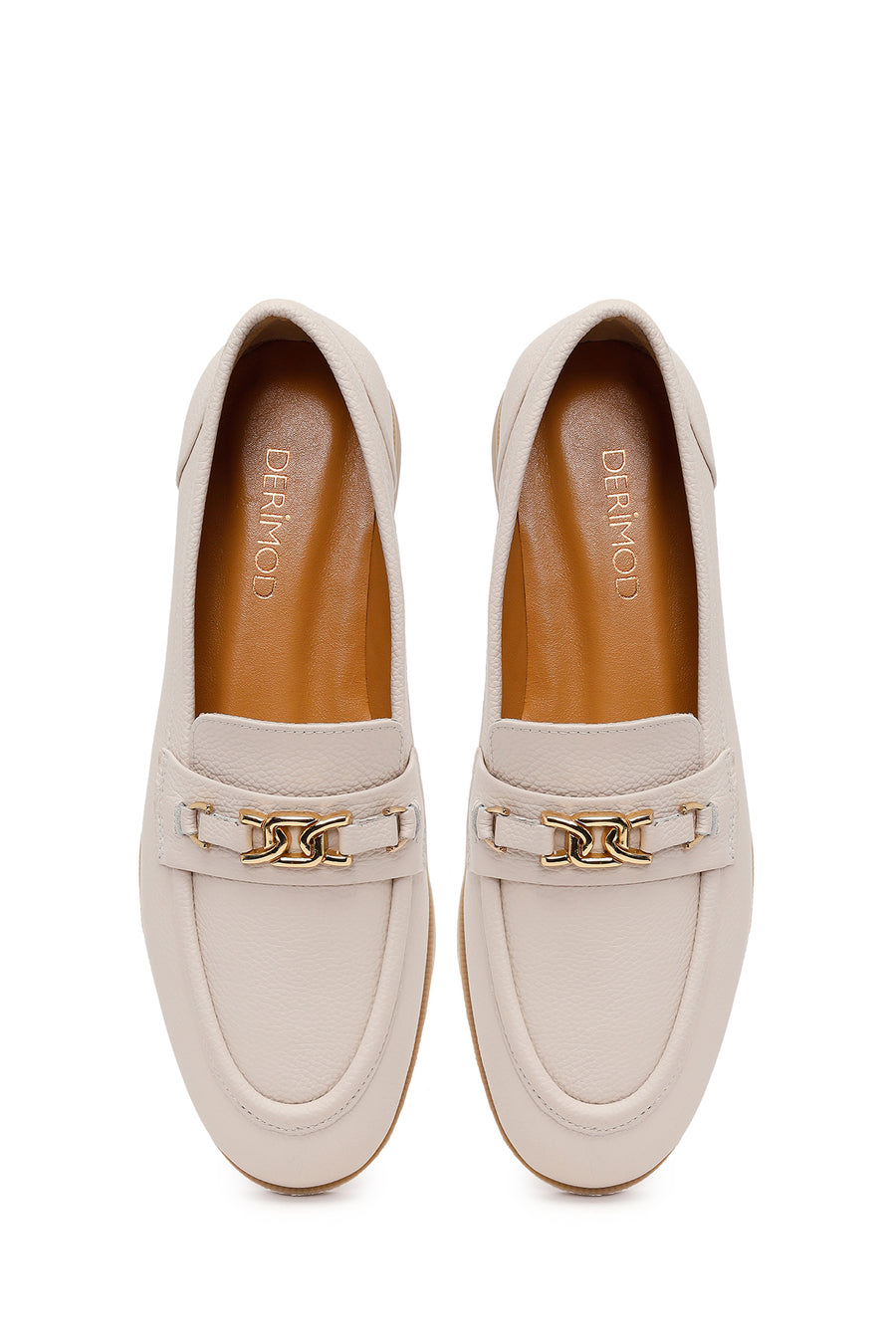 Woman Cream Buckled Masculine Leather Loafer
