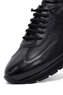 Erkek Siyah Bağcıklı Deri Casual Sneaker | Derimod