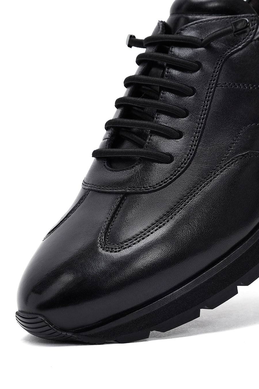 Erkek Siyah Bağcıklı Deri Casual Sneaker