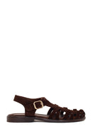 Woman Brown Ankle Buckle Suede Sandal | Derimod