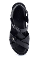 Women's Black Leather Casual Flat Sandals | Derimod