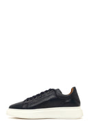 Men's Navy Blue Lace-Up Thick Sole Leather Sneaker | Derimod