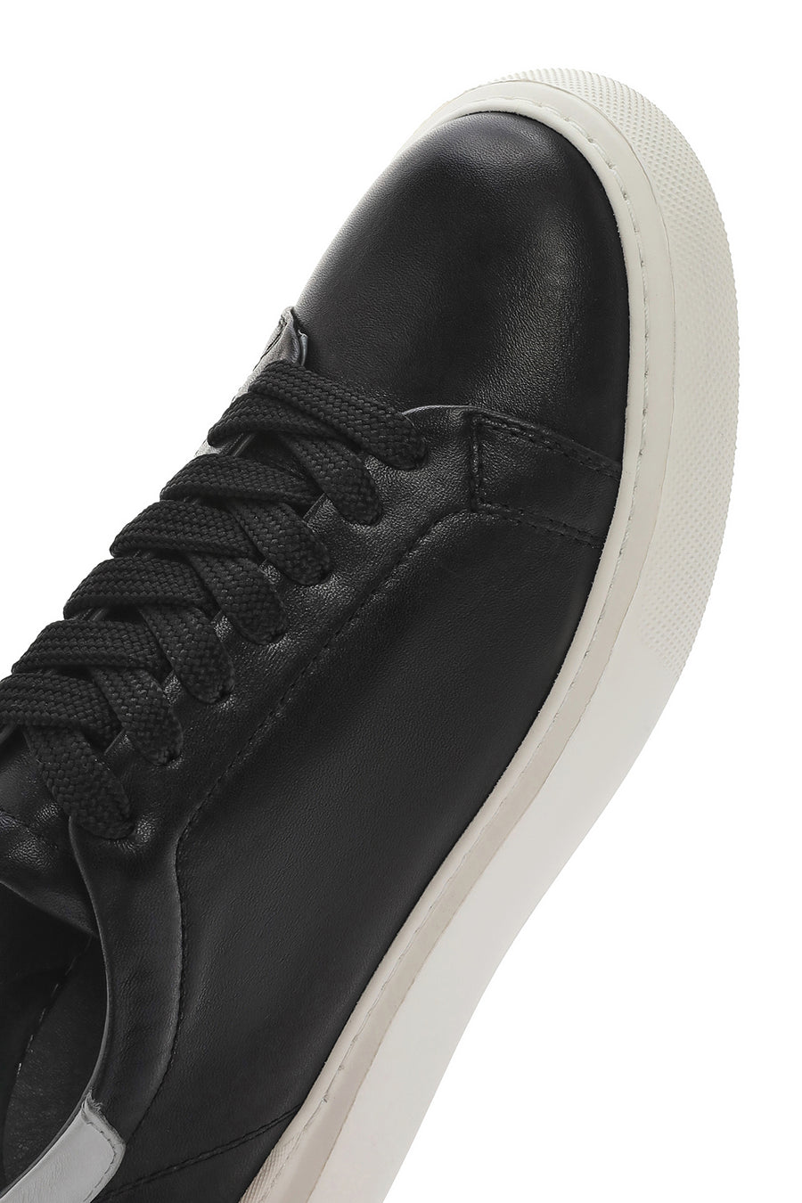 Men's Black Lace-up Thick-Sole Leather Sneaker