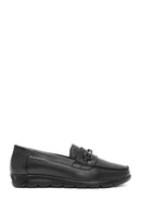 Women's Black Buckle Detailed Leather Comfort Loafer | Derimod