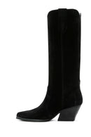 Women's Black Suede Leather Heeled Cowboy Boots | Derimod