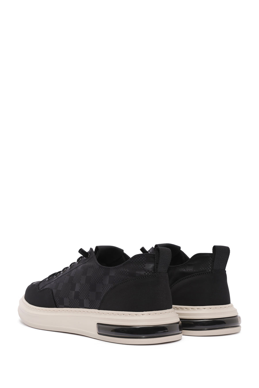 Men's Black Lace-Up Patterned Fabric Sneakers
