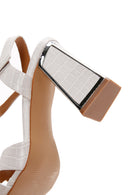 Women's White Ankle Strap Thick Heel Crocodile Sandals | Derimod